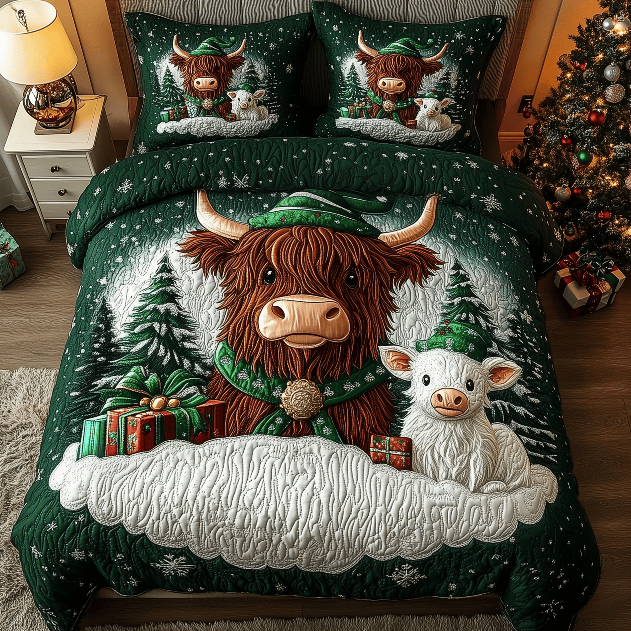 Christmas Highland Cow Quilted Bedding Set Best Gifts For Cow Lovers - Bancroftclothings