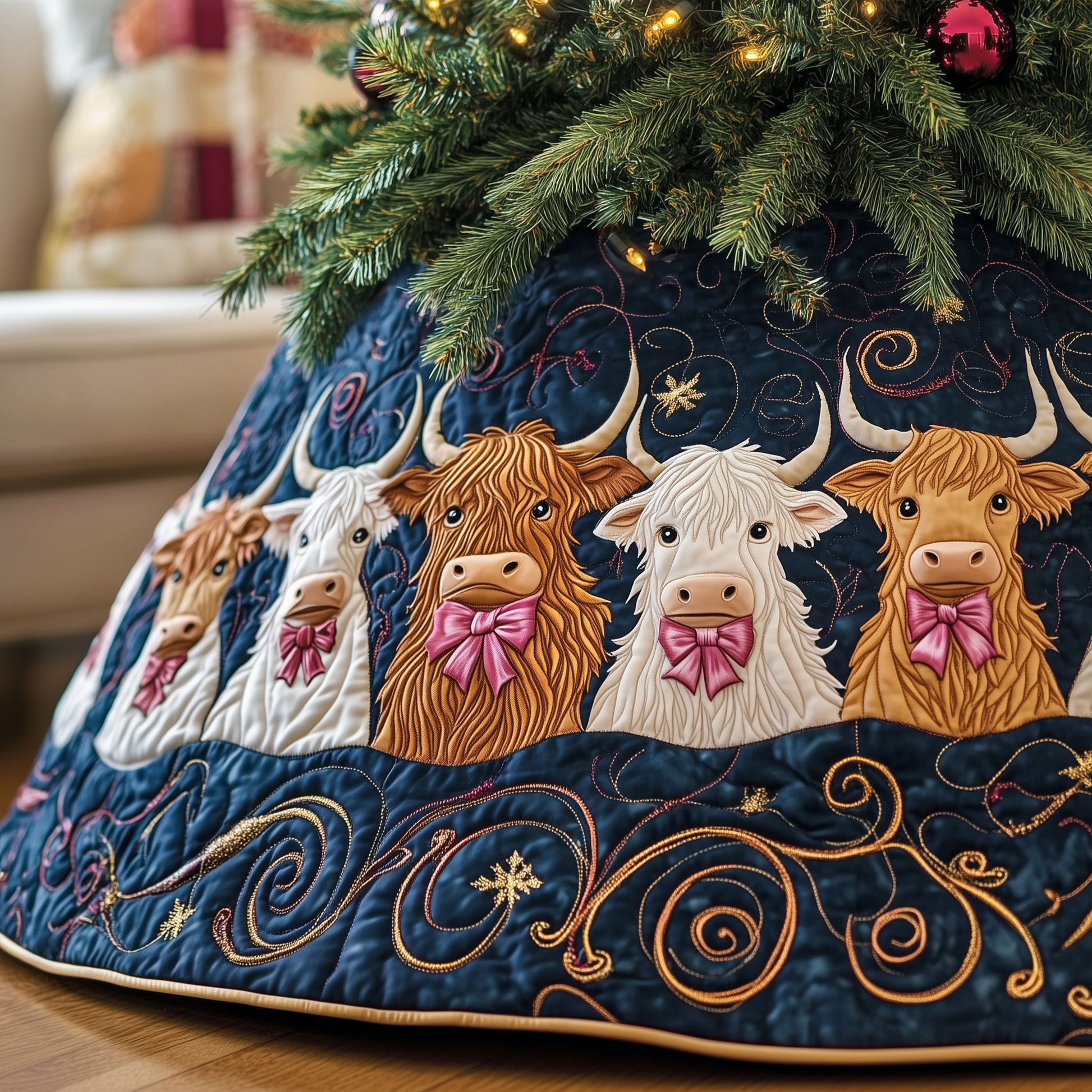 Christmas Highland Cow Quilted Tree Skirt A Tree Skirt That Lets You Relax This Holiday Season - Bancroftclothings