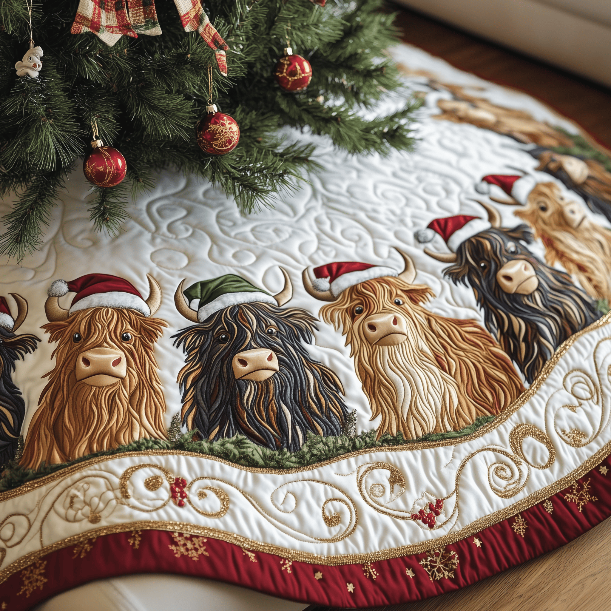 Christmas Highland Cow Quilted Tree Skirt Bring Joy to Your Home with a Trustworthy Tree Skirt - Bancroftclothings