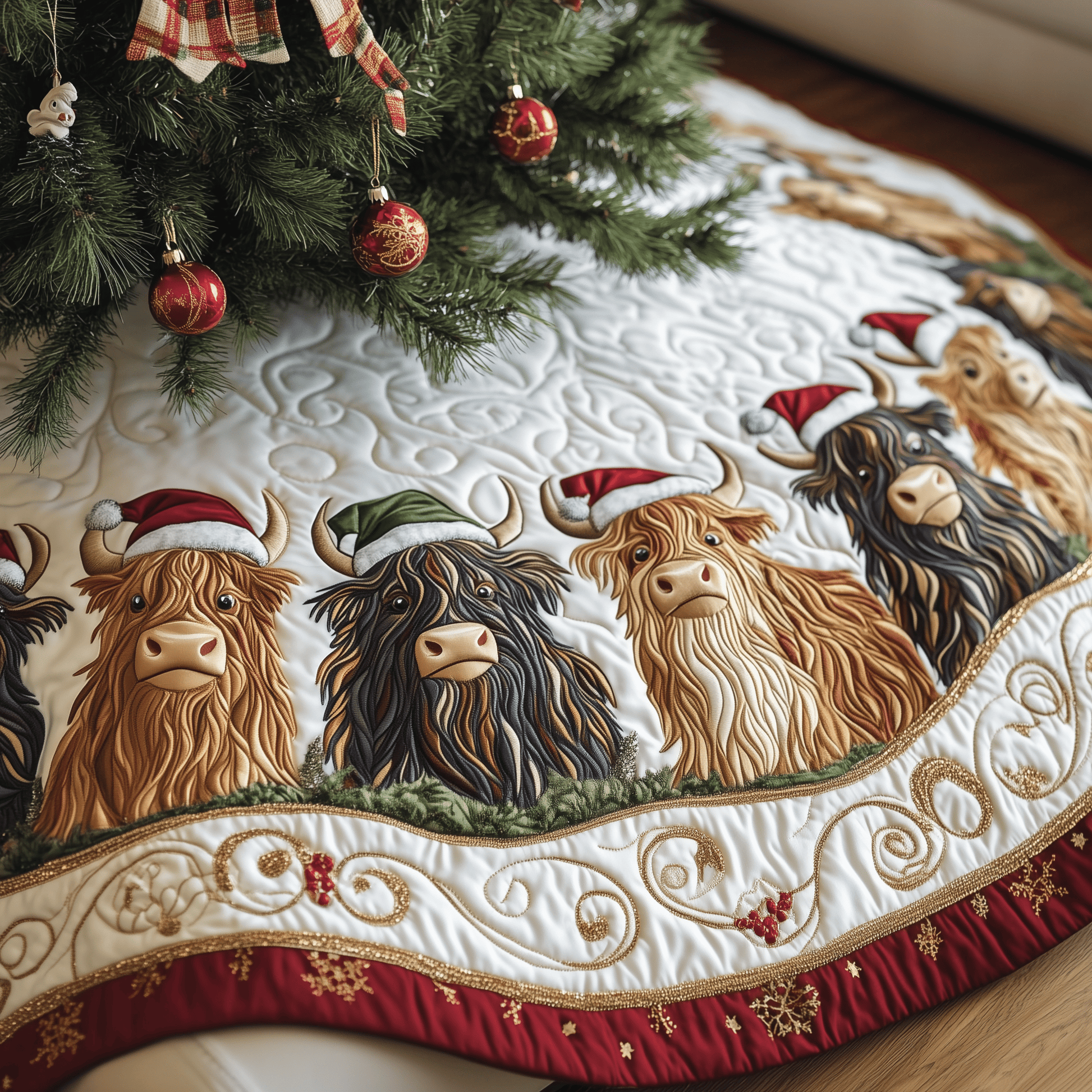 Christmas Highland Cow Quilted Tree Skirt Bring Joy to Your Home with a Trustworthy Tree Skirt - Bancroftclothings