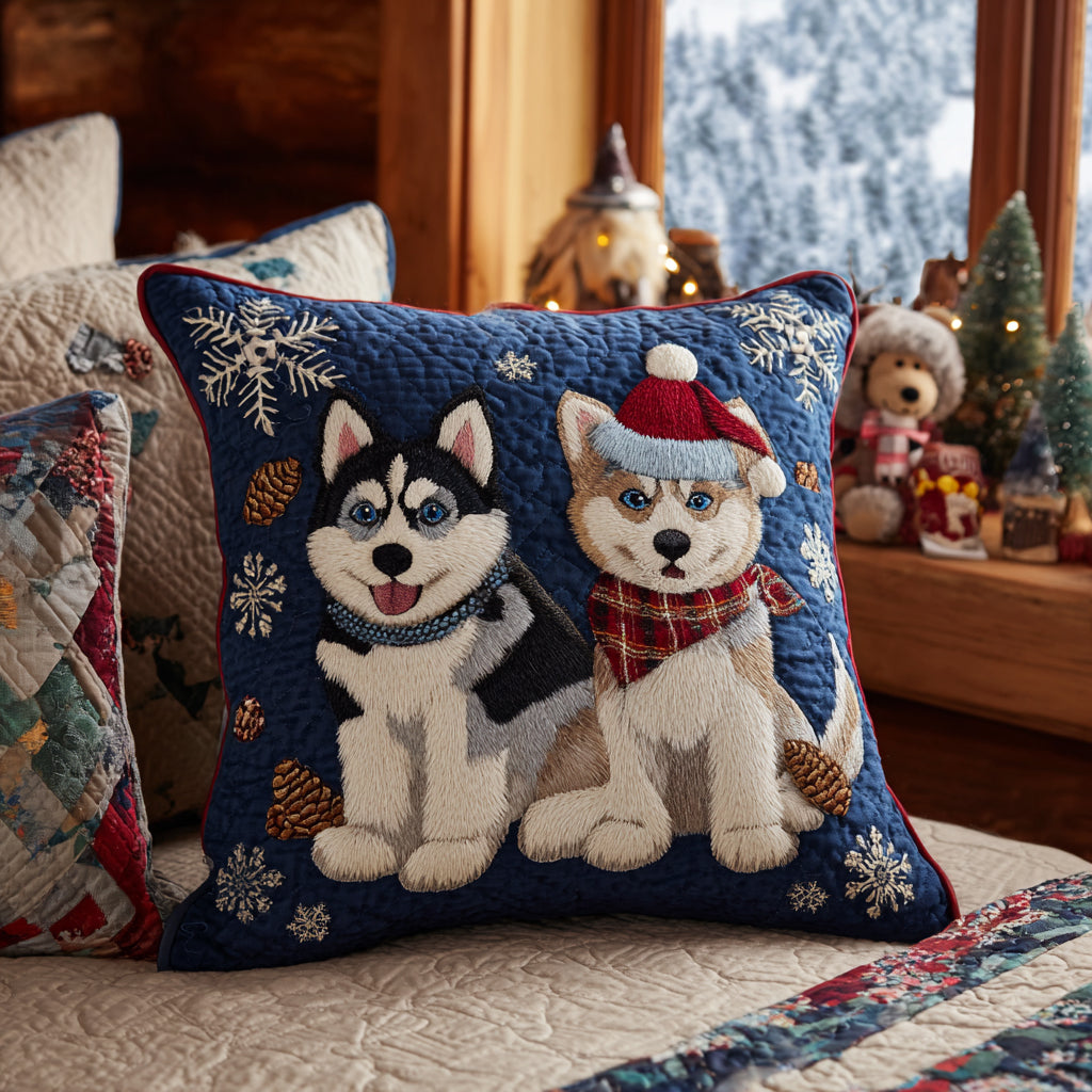 Christmas Husky Night Quilted Pillow Case Christmas Pillow Case Covers Mom And Daughter Gifts - Bancroftclothings