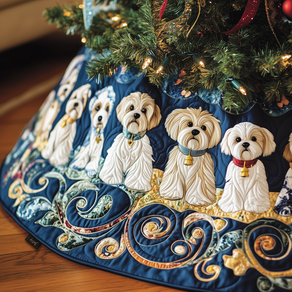 Christmas Maltese Quilted Tree Skirt Warm Winter Home Merch - Bancroftclothings