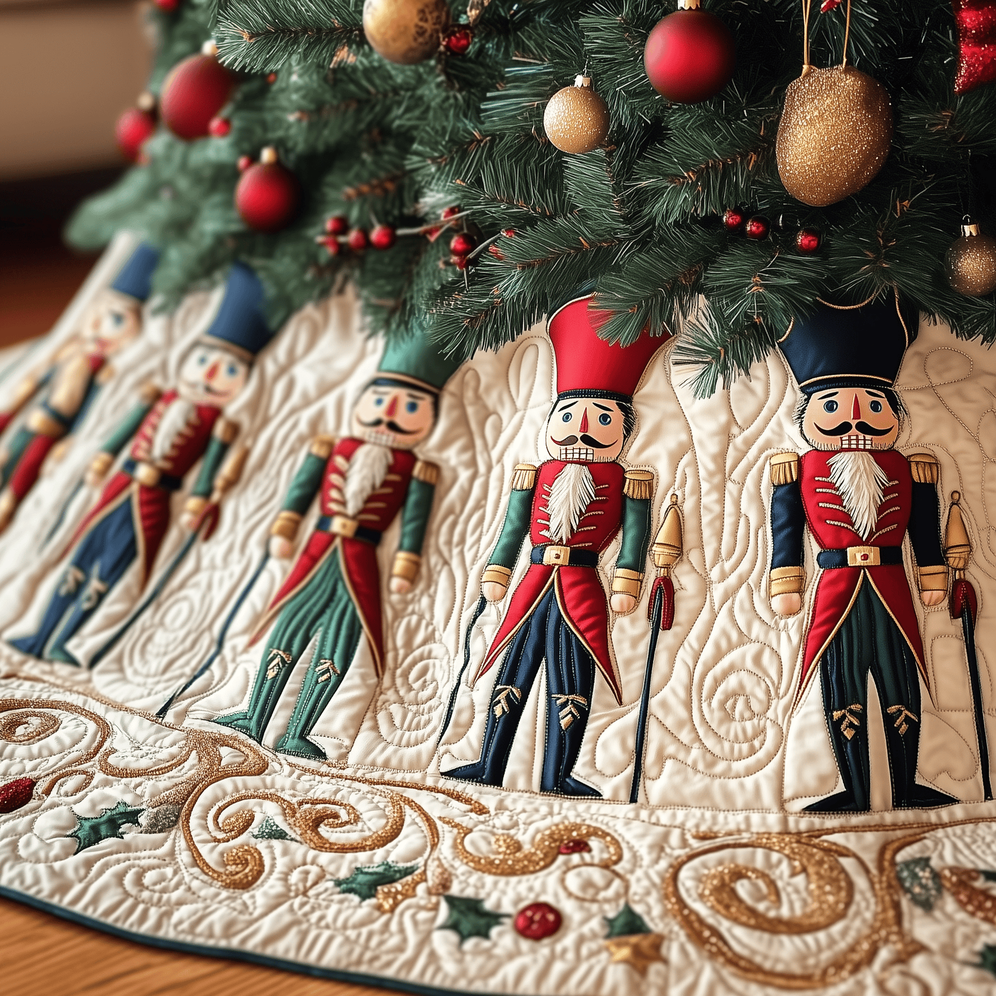 Christmas Nutcracker Quilted Tree Skirt Feel the Energy of the Holidays with a Durable Skirt - Bancroftclothings