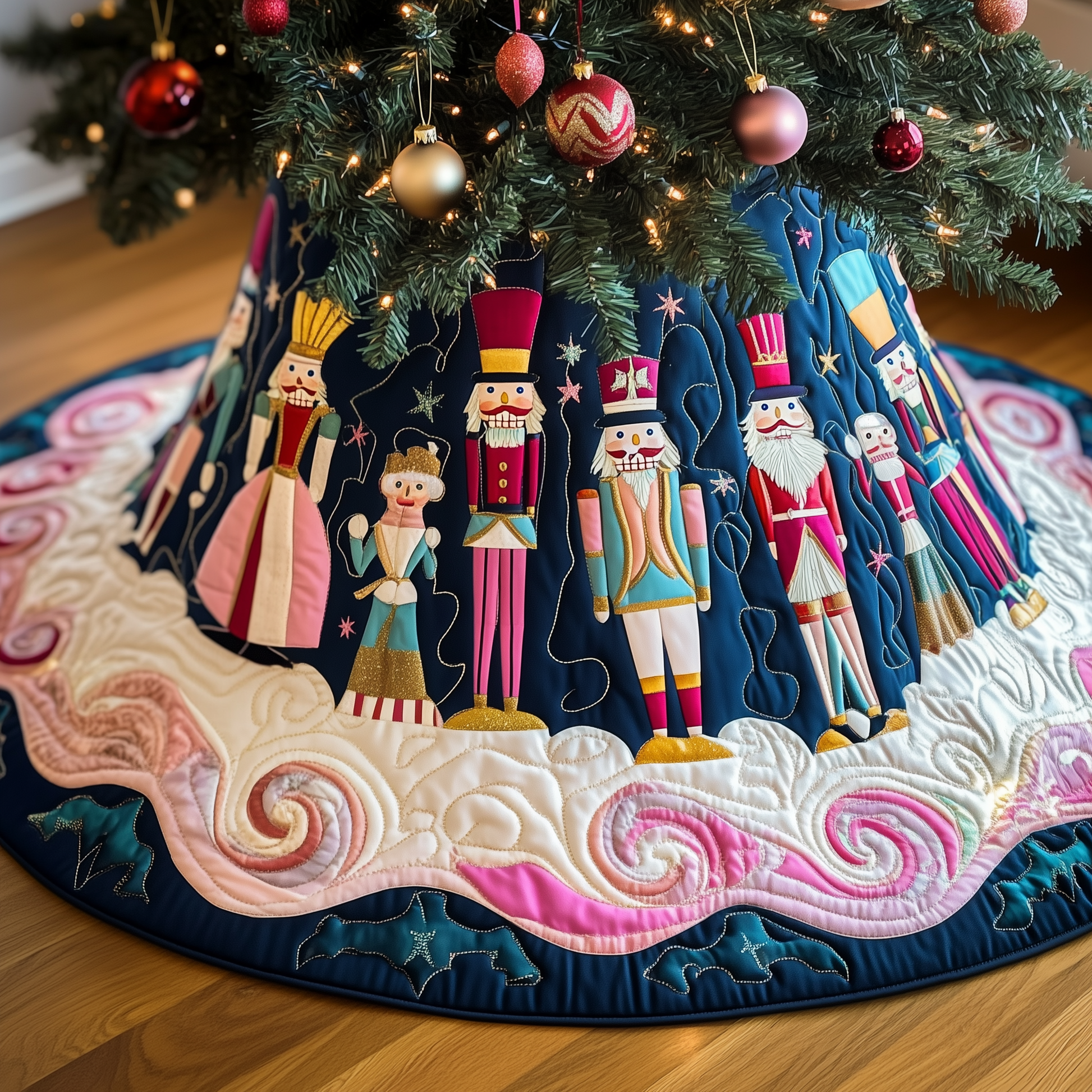 Christmas Nutcracker Quilted Tree Skirt Holiday Tree Skirt Xmas Decorations Nutcracker Christmas Gifts - Bancroftclothings
