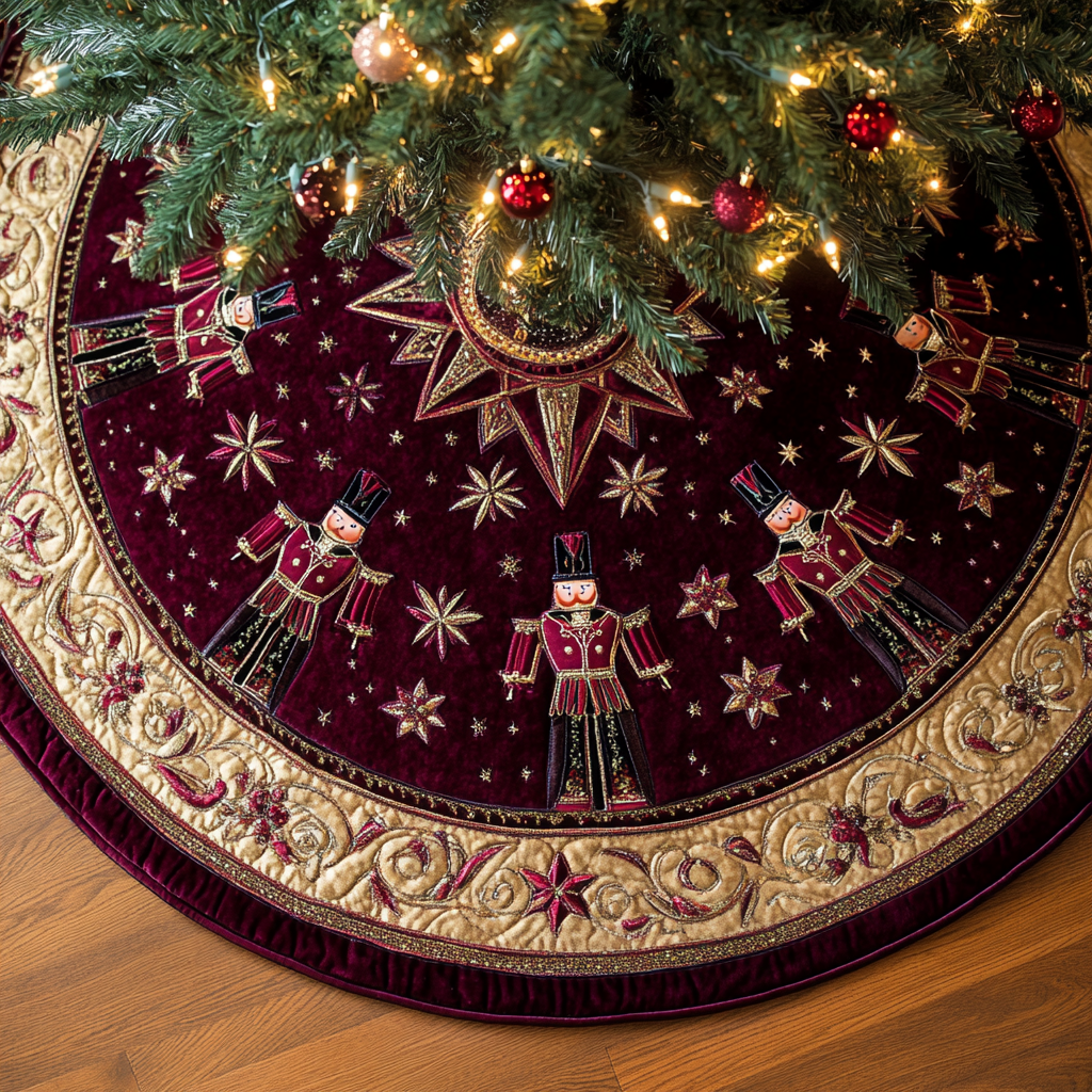 Christmas Nutcracker Quilted Tree Skirt Nutcracker Themed Gifts Christmas Tree Surround Base Cover Decorations - Bancroftclothings