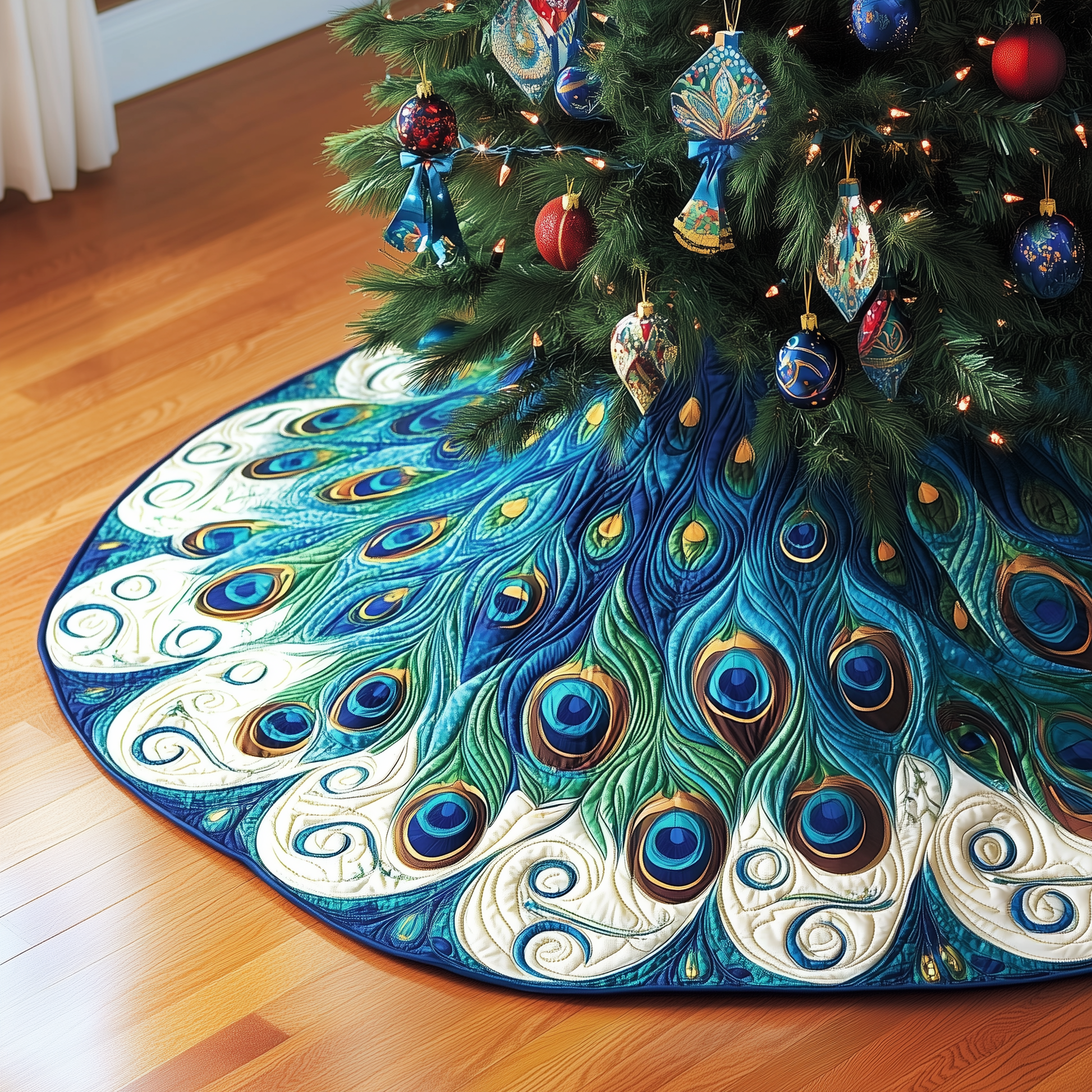 Christmas Peacock Quilted Tree Skirt Memorable Graduation Gift Merch - Bancroftclothings