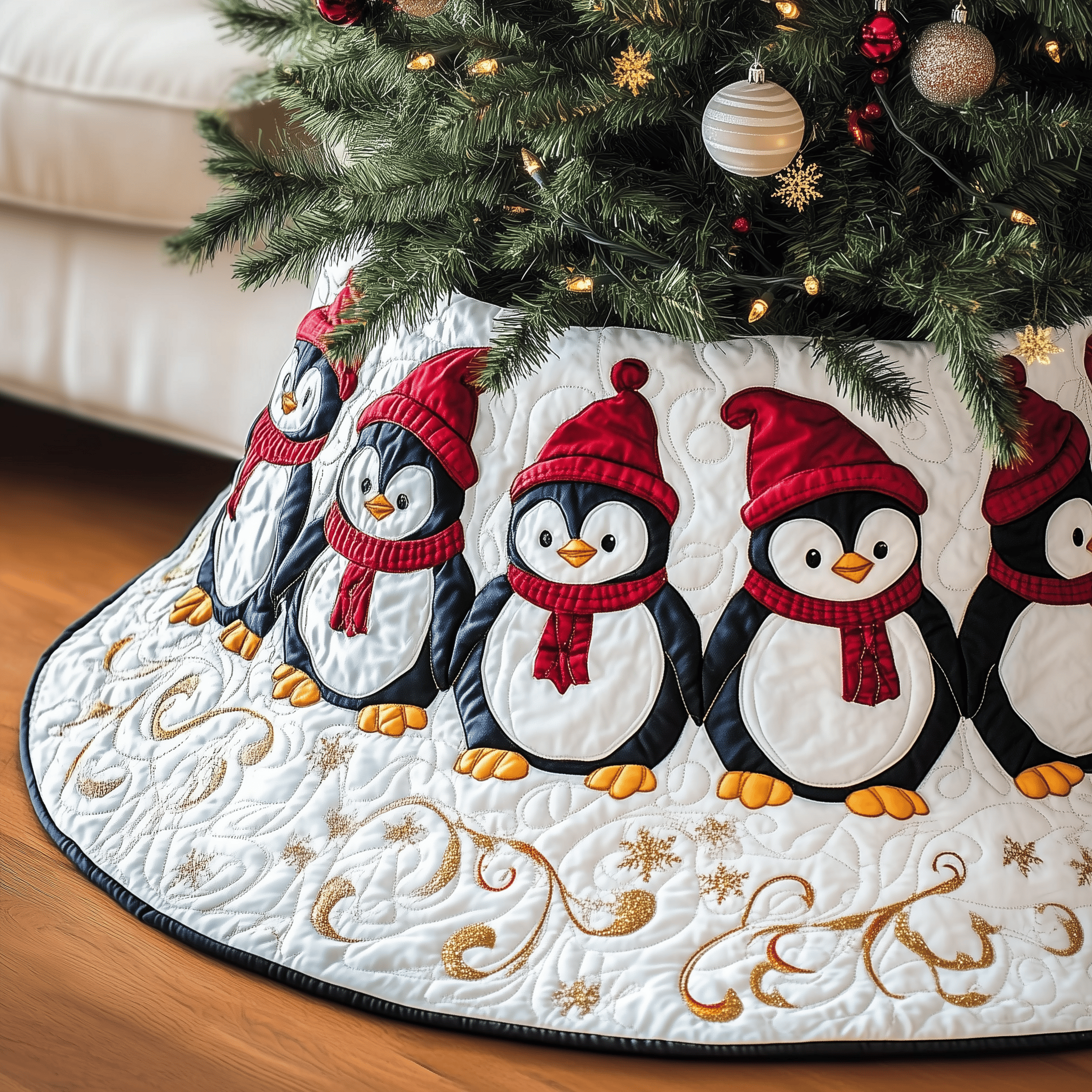 Christmas Penguin Quilted Tree Skirt Feel the Magic of the Holidays Without Worry - Bancroftclothings