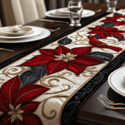 Christmas Poinsettias Quilted Table Runner Brighten Your Table with Floral Charm - Bancroftclothings
