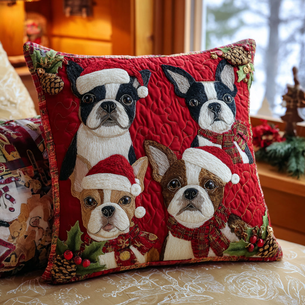 Christmas Pup Parade Quilted Pillow Case Christmas Throw Pillow Covers Family Holiday Gifts - Bancroftclothings