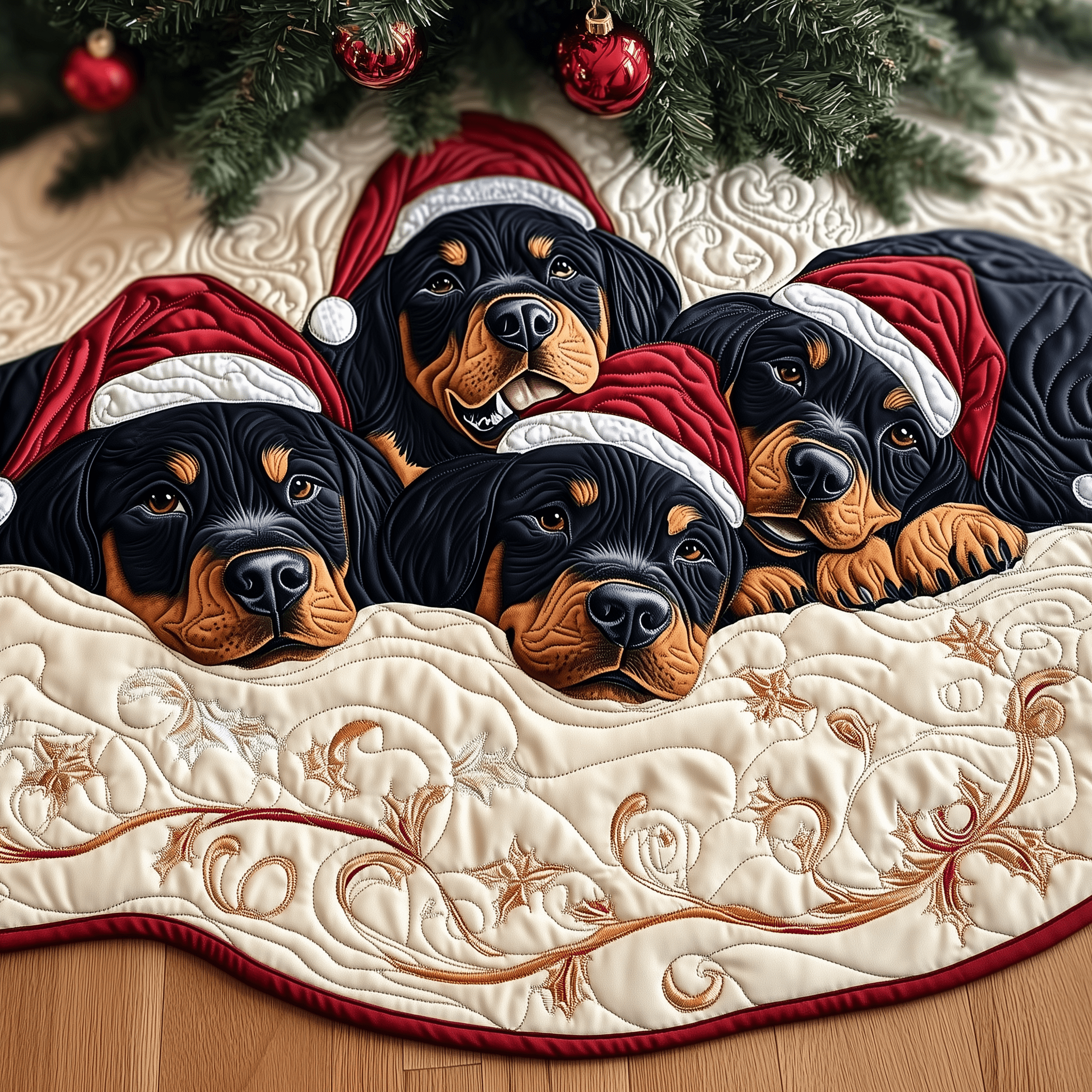 Christmas Rottweiler Quilted Tree Skirt Cozy Home Decor Gift Merch - Bancroftclothings