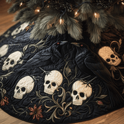 Christmas Skull And Black Crow Quilted Tree Skirt Feel the Calm of Christmas with Durable Tree Decor - Bancroftclothings