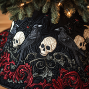 Christmas Skull And Black Crow Quilted Tree Skirt Heartwarming Family Gathering Merch - Bancroftclothings