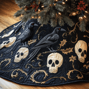 Christmas Skull And Black Crow Quilted Tree Skirt Make Christmas Simple and Stylish with Protective Decor - Bancroftclothings