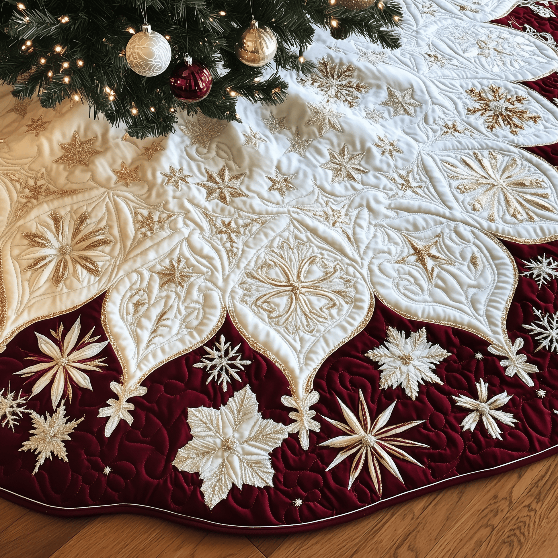 Christmas Snowflakes Quilted Tree Skirt Celebrate Beautifully with a Reliable Tree Skirt - Bancroftclothings