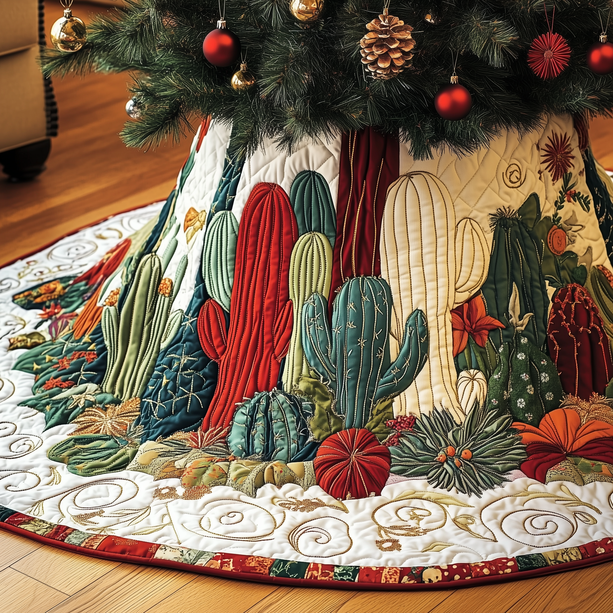 Christmas Southwest Cactus Quilted Tree Skirt Feel the Spirit of Giving with a Safe Tree Skirt - Bancroftclothings