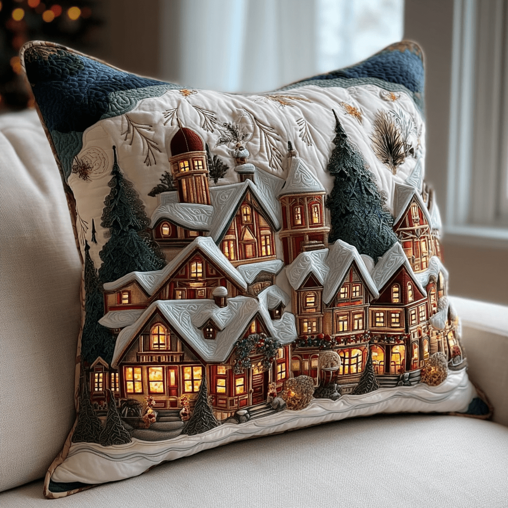 Christmas Village Festive Train Quilted Pillow Case Christmas Pillow Case Covers Xmas Gifts For Mom - Bancroftclothings