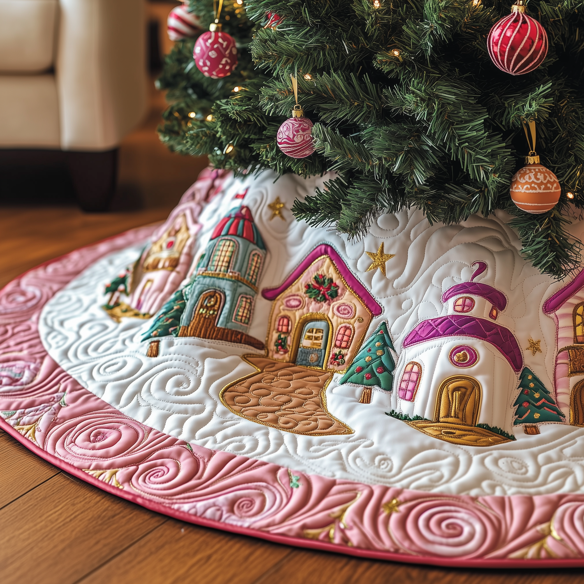 Christmas Village Quilted Tree Skirt Feel the Spirit of Giving with a Safe Tree Skirt - Bancroftclothings