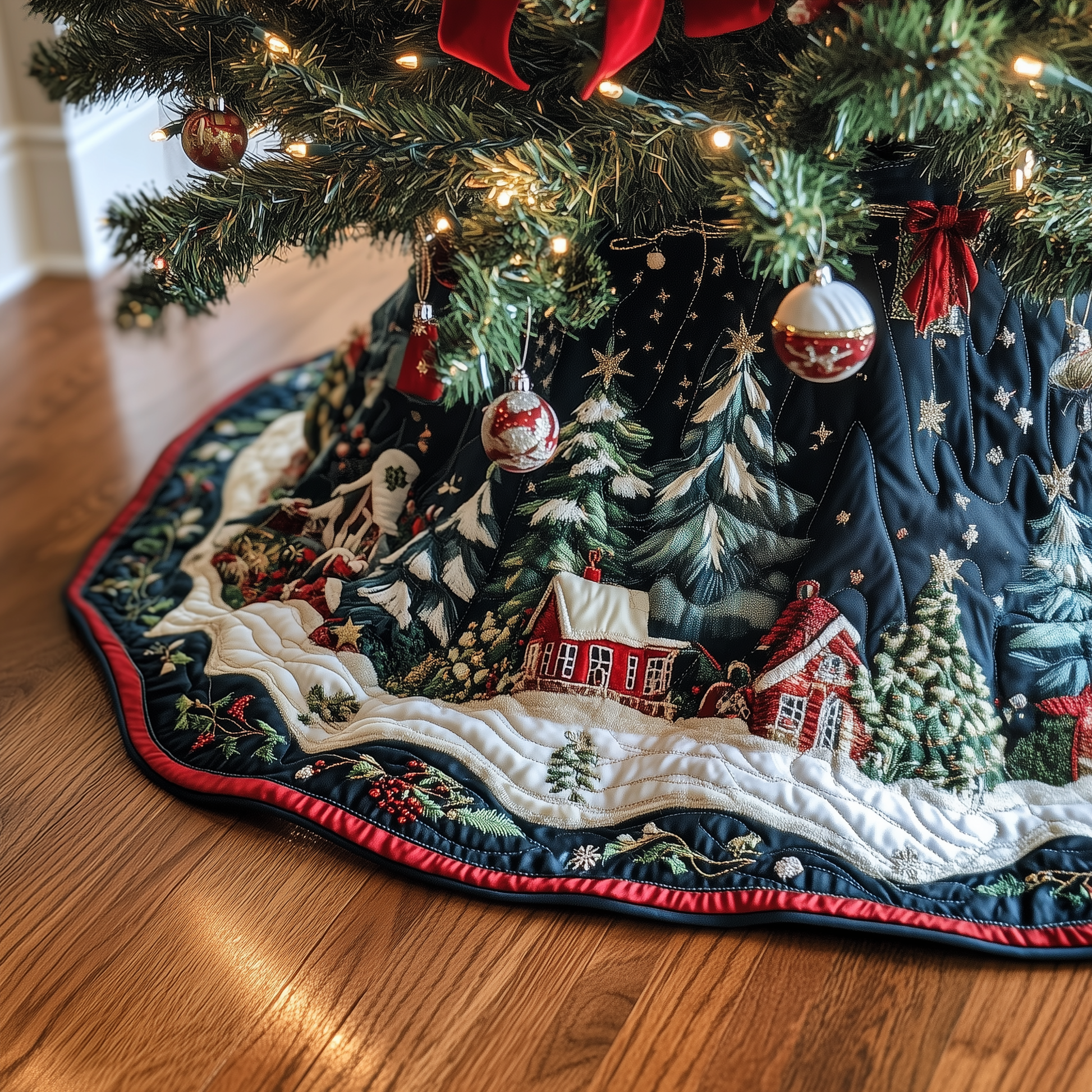 Christmas Winter Wonderland Quilted Tree Skirt Celebrate Fully Present with a Safe and Stylish Skirt - Bancroftclothings