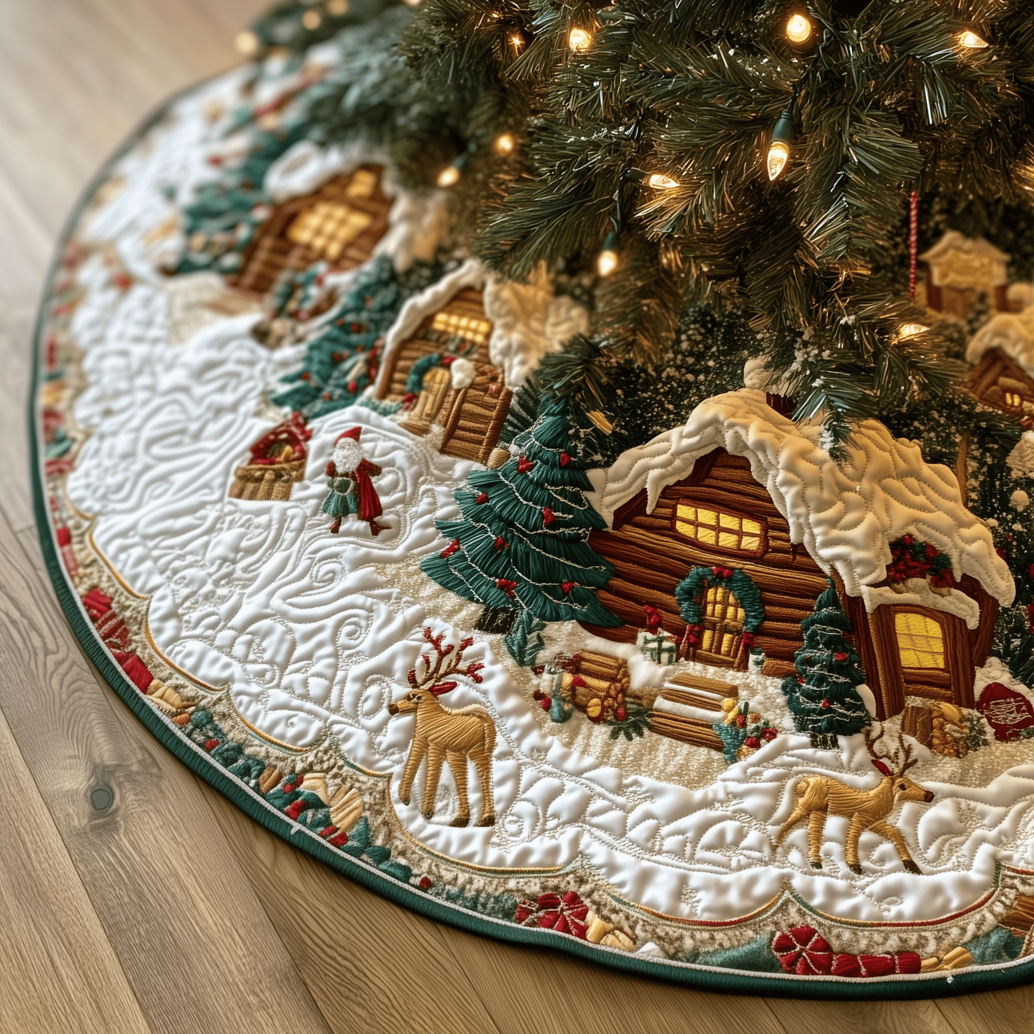 Christmas Winter Wonderland Quilted Tree Skirt Experience the Magic of Christmas with a Stylish Tree Skirt - Bancroftclothings