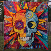 Chromo Skull Quilted Blanket Winter Decor Blanket Skull Inspired Gifts - Bancroftclothings