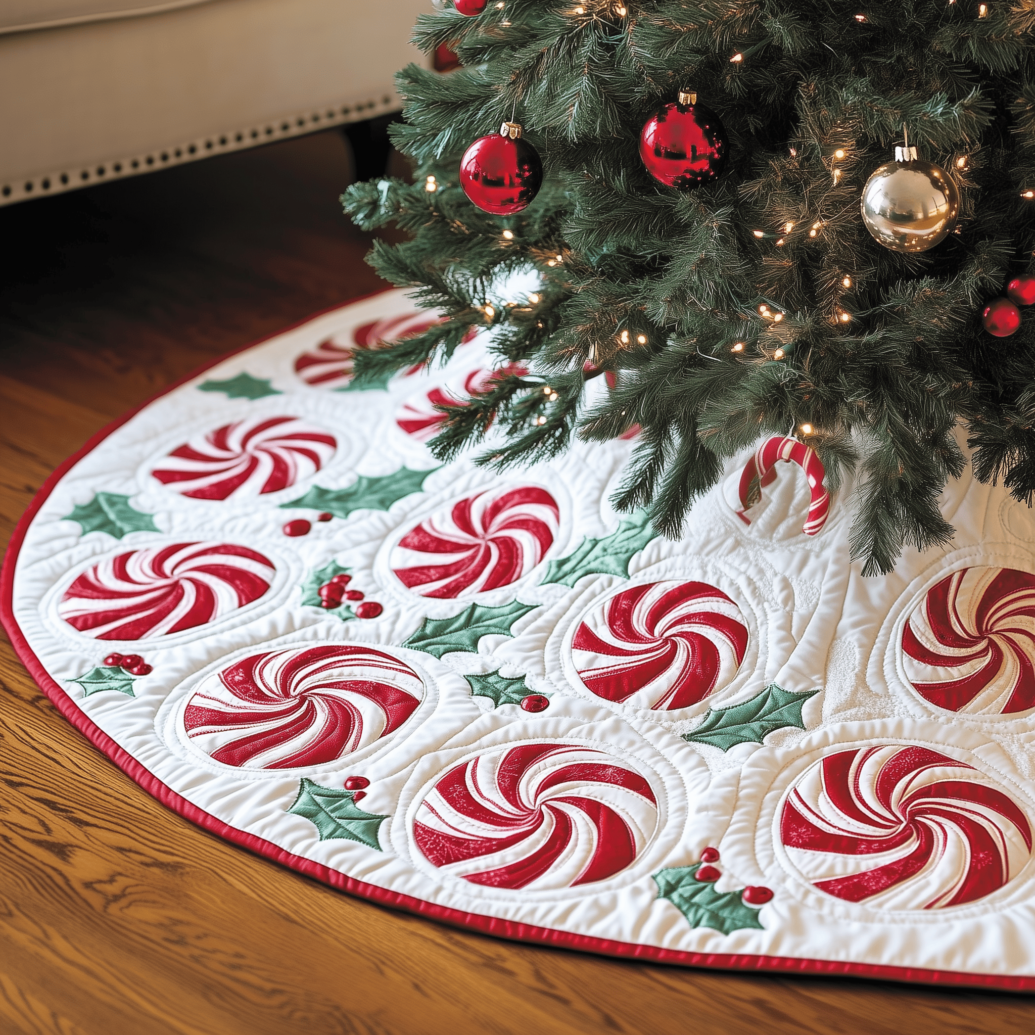 Classic Peppermint Candy Quilted Tree Skirt Enjoy a Festive and Worry-Free Holiday Season - Bancroftclothings