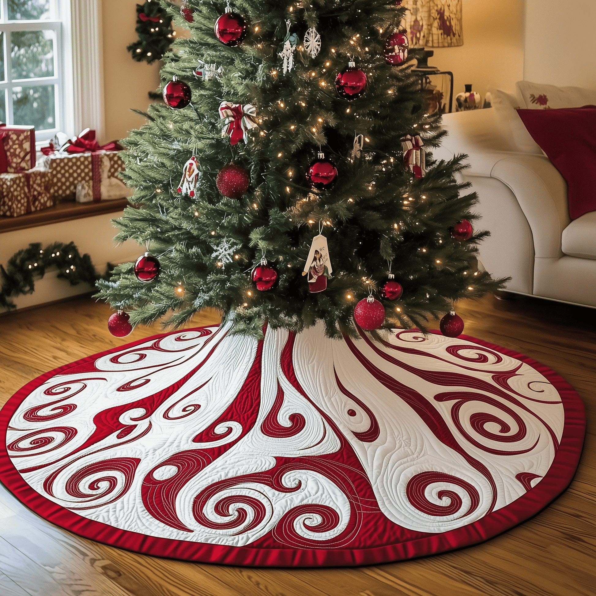 Classic Peppermint Candy Quilted Tree Skirt Feel the Holiday Spirit with a Safe and Chic Tree Skirt - Bancroftclothings