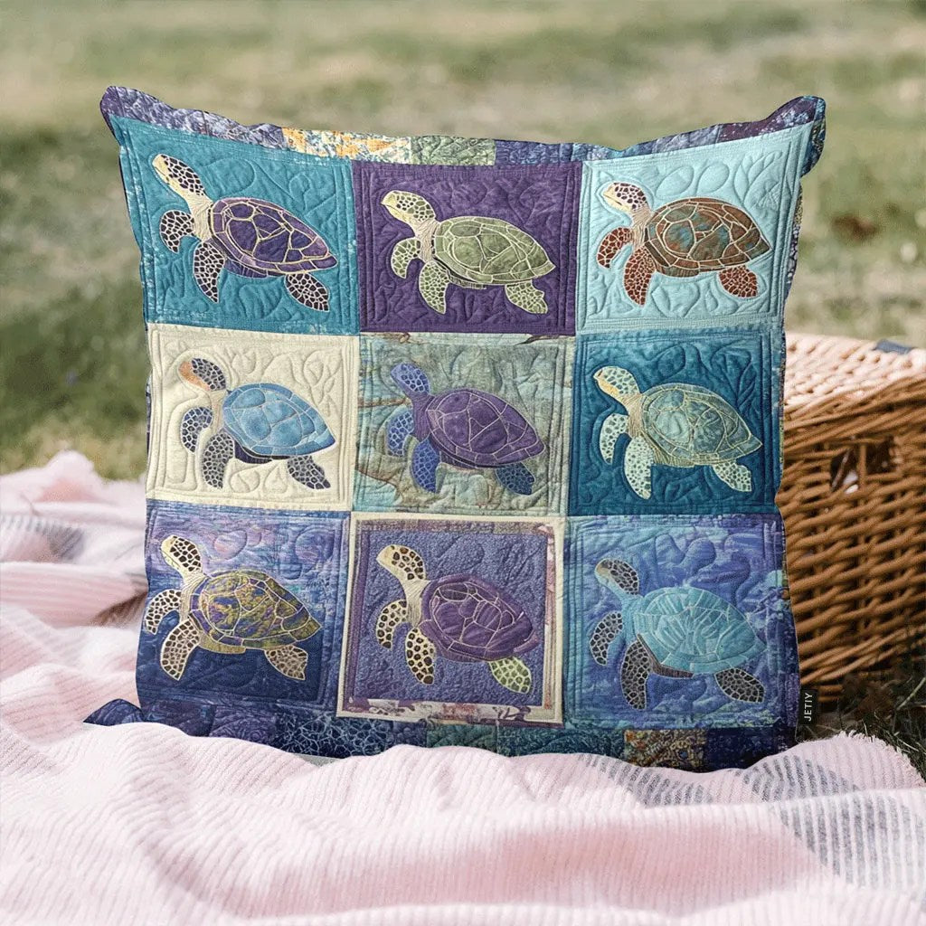 Coastal Bliss Quilted Pillow Case Aesthetic Home Decor Turtle Lover Presents - Bancroftclothings