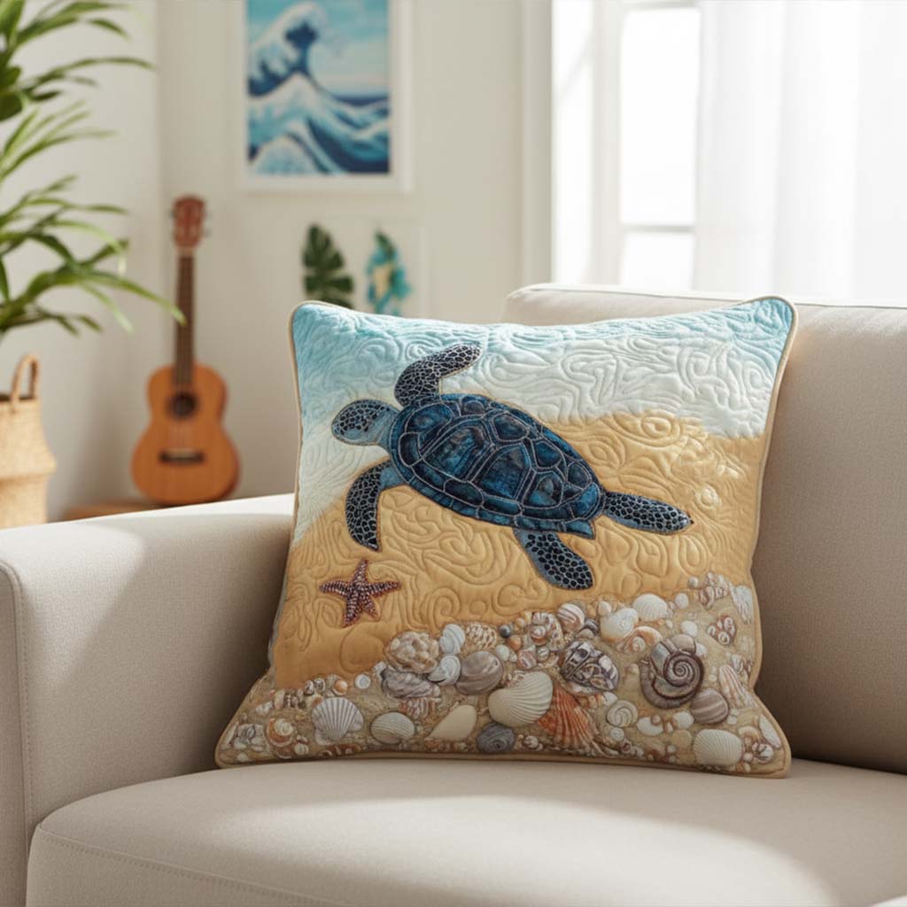 Coastal Charm Quilted Pillow Case Decorative Pillow Covers Gifts For A Turtle Lover - Bancroftclothings
