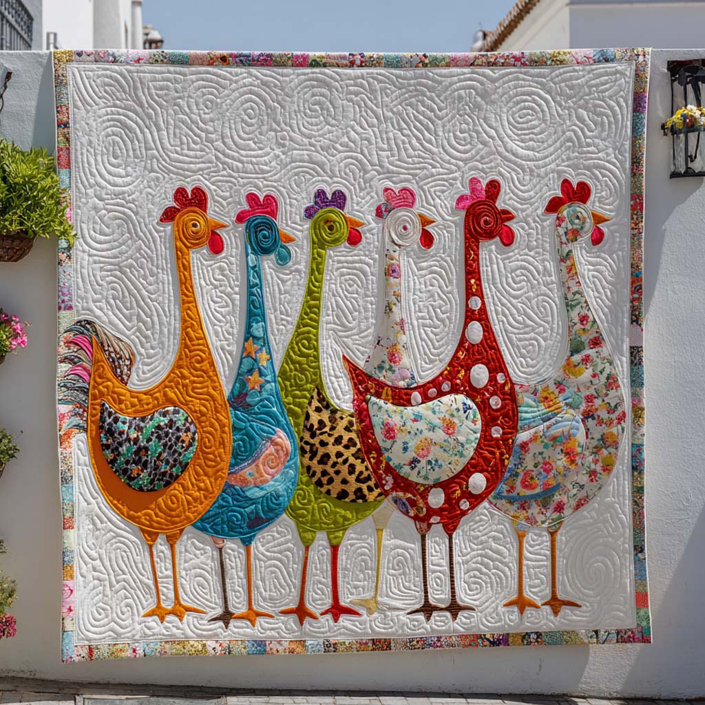 Colorful Chicken Parade Quilted Blanket Bedroom Xmas Decor Gifts For People Who Love Chickens - Bancroftclothings