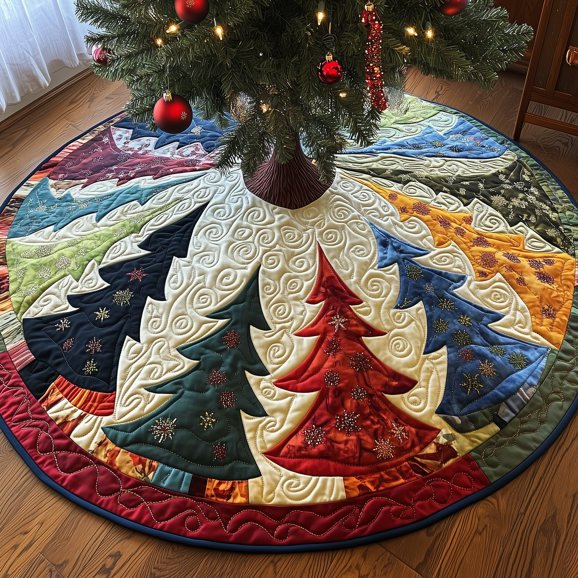 Colorful Christmas Trees Quilted Tree Skirt Feel Closer to Home with Safe Holiday Decor - Bancroftclothings
