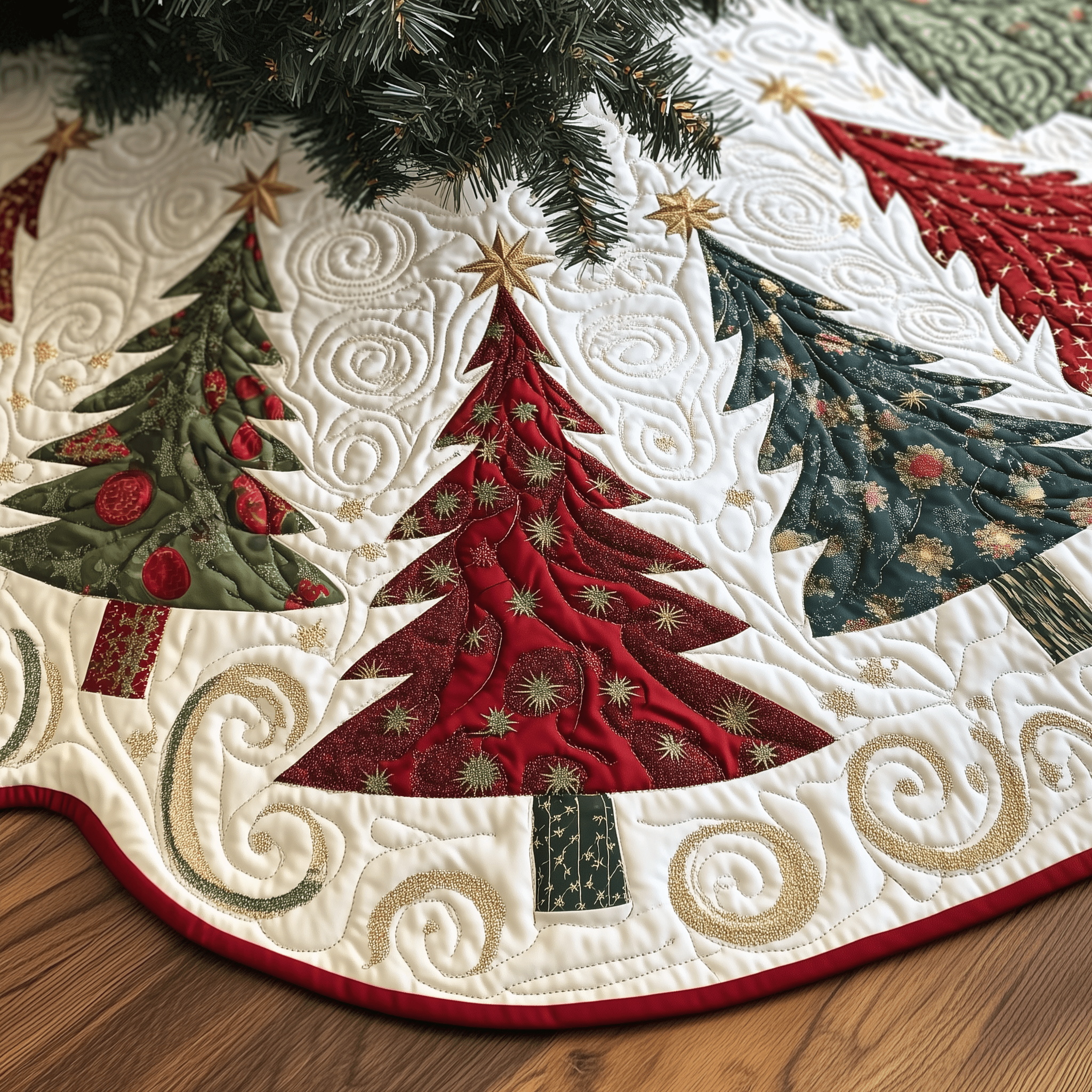 Colorful Christmas Trees Quilted Tree Skirt Xmas Tree Base Cover Decorating Ideas 2025 Great Xmas Gifts - Bancroftclothings