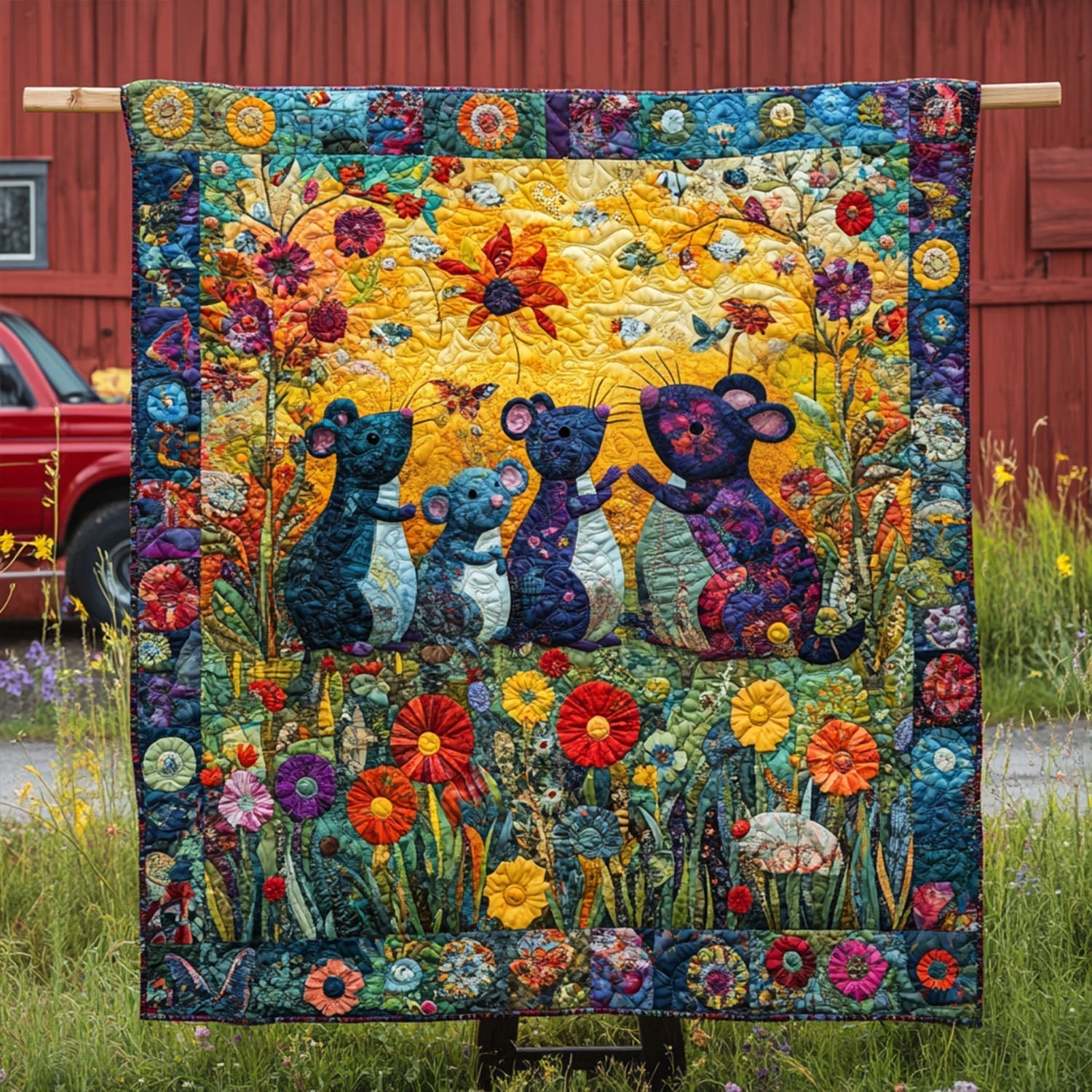 Colorful Critter Parade Quilted Blanket Nice Throw Blanket Best Housewarming Gifts - Bancroftclothings