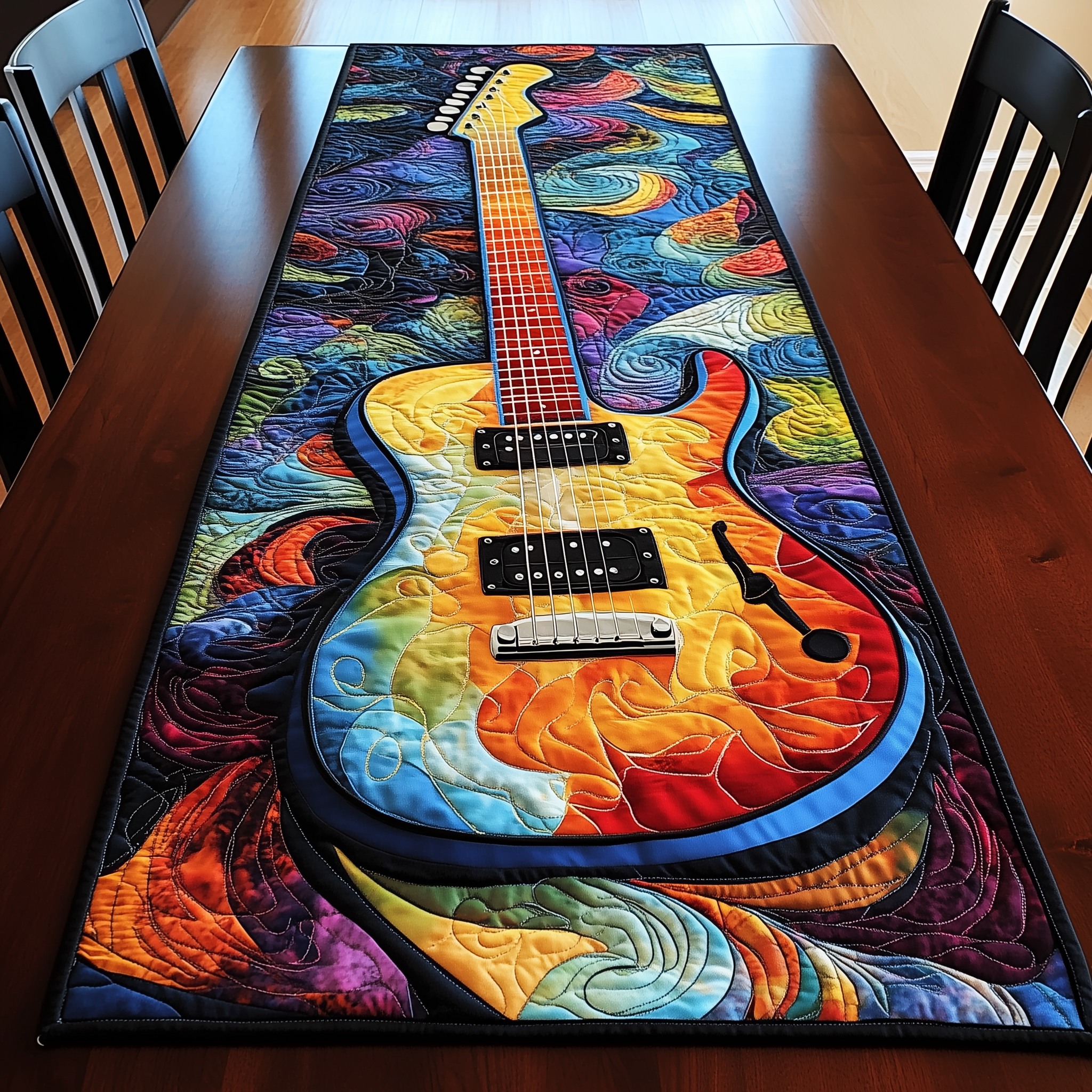 Colorful Guitar Quilted Table Runner Best Christmas Xmas Gifts For Guitar Players - Bancroftclothings