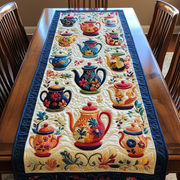 Colorful Teapots Quilted Table Runner Decorations Themed Merchandise Tea Holiday Gifts - Bancroftclothings