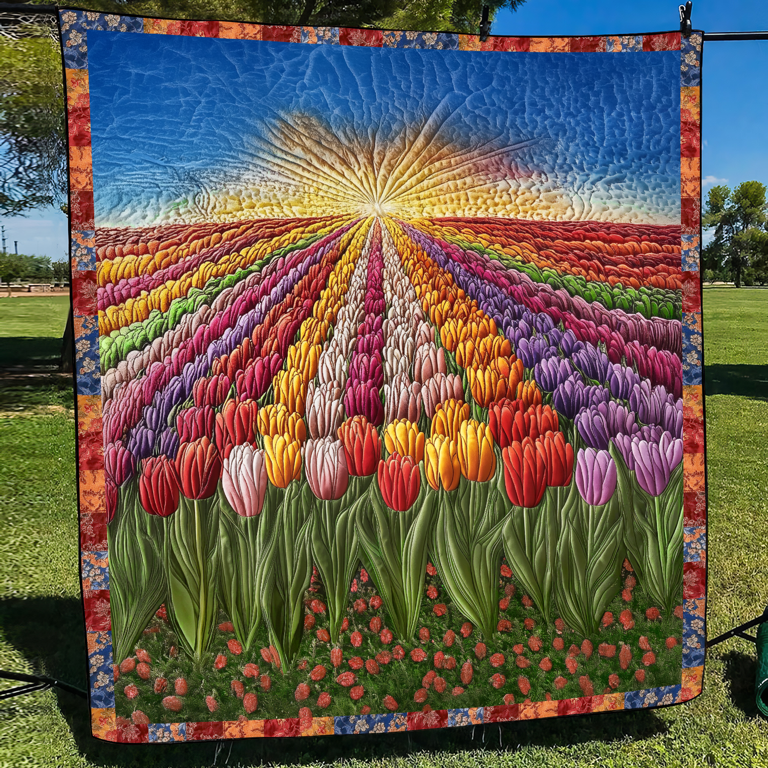 Colorful Tulips Quilted Blanket Best Throw Blanket Unique Gifts For Tulip Lovers - Bancroftclothings