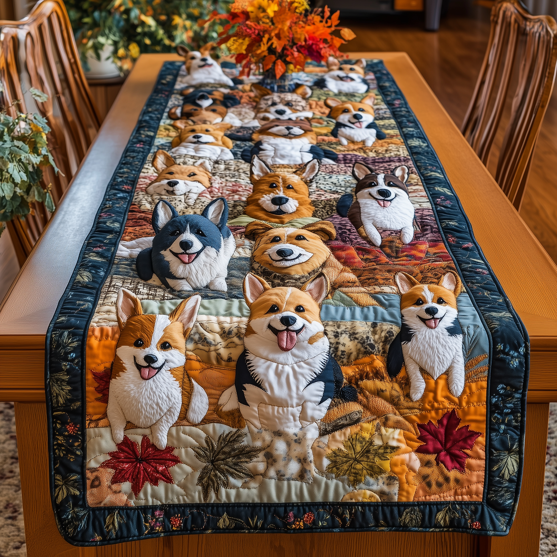 Corgi Autumn Vibe Quilted Table Runner Cute Decorarions Dog Lover Corgi Gifts For Owners - Bancroftclothings