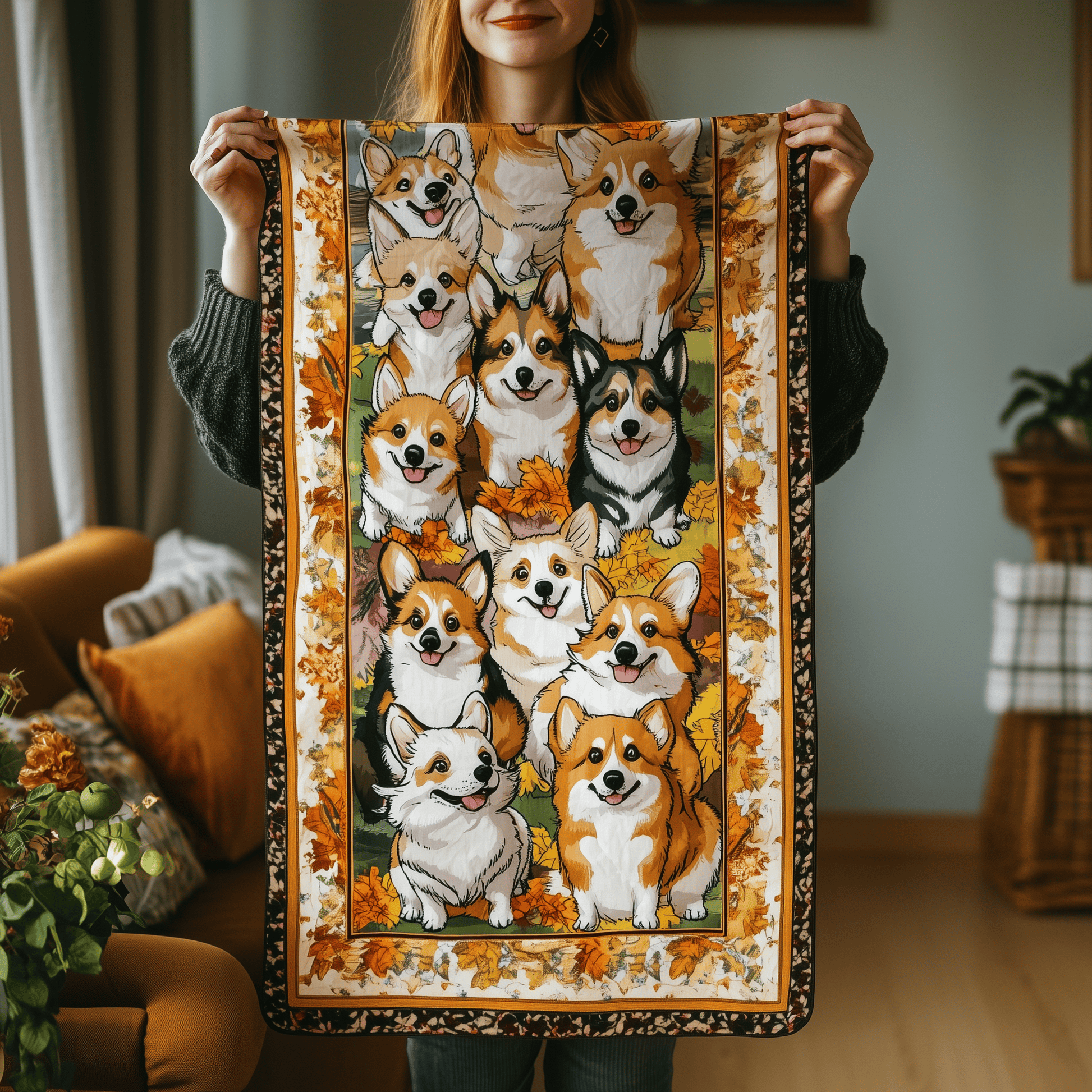 Corgi Autumn Vibe Quilted Table Runner Cute Dog Lovers Decorations Corgi Owner Gifts - Bancroftclothings