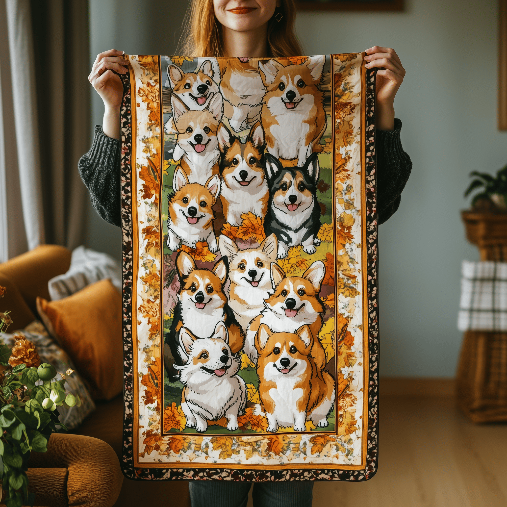 Corgi Autumn Vibe Quilted Table Runner Cute Dog Lovers Decorations Corgi Owner Gifts - Bancroftclothings