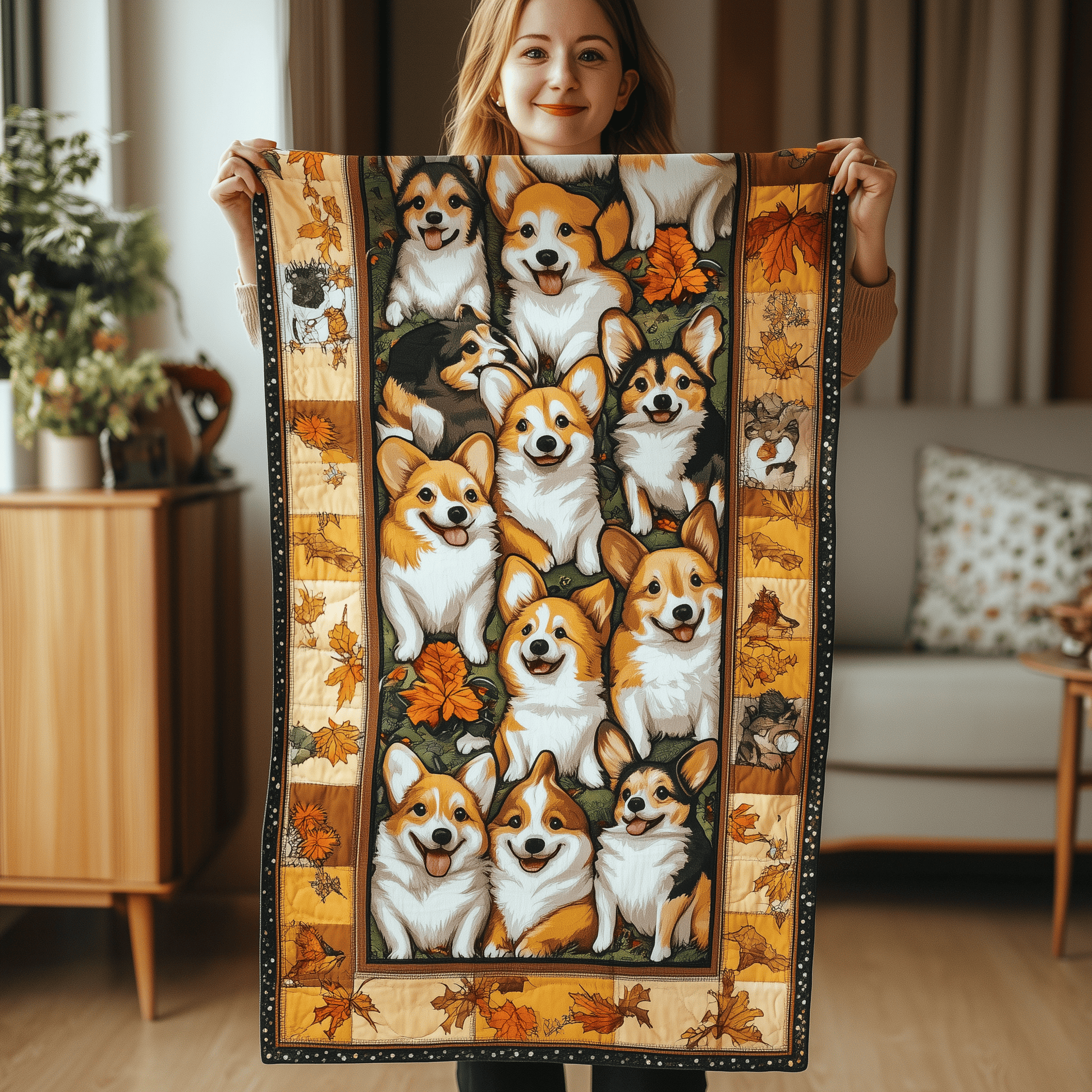 Corgi Autumn Vibe Quilted Table Runner Cute Indoor Decorations Corgi Themed Gifts - Bancroftclothings