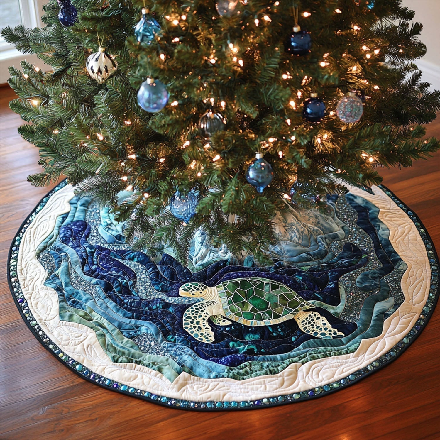 Cove Turtle Quilted Christmas Tree Skirt Magical Christmas Tree Skirt to Impress Guests - Bancroftclothings