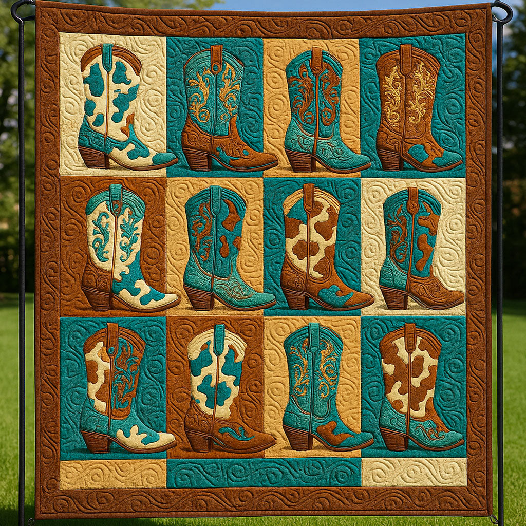 Cow Print Boots Quilted Blanket Bedroom Decor Cowboy Christmas Gifts - Bancroftclothings