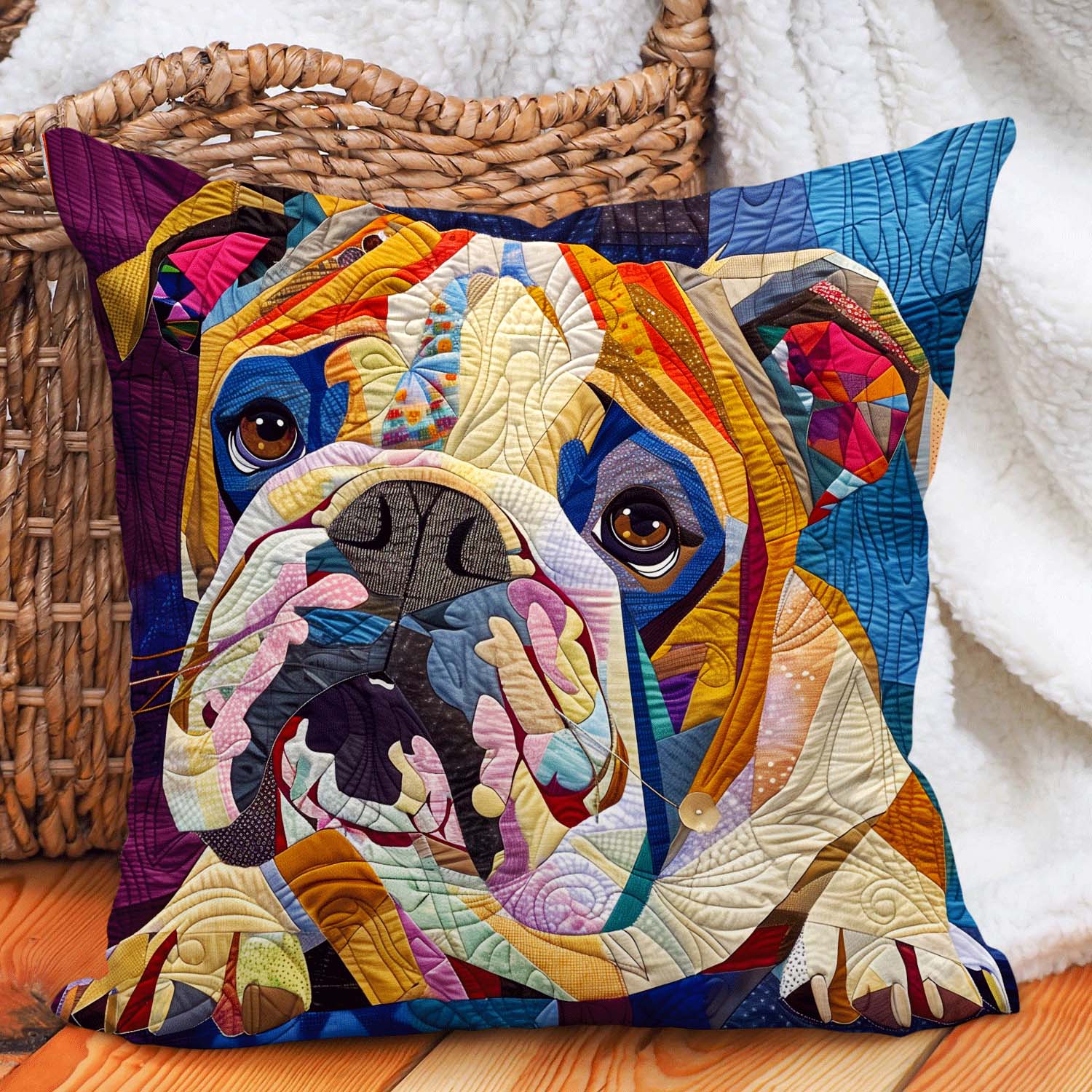 Cozy Colorful Bulldog Quilted Pillow Case Animal Home Decor Gifts For Dog Owners - Bancroftclothings