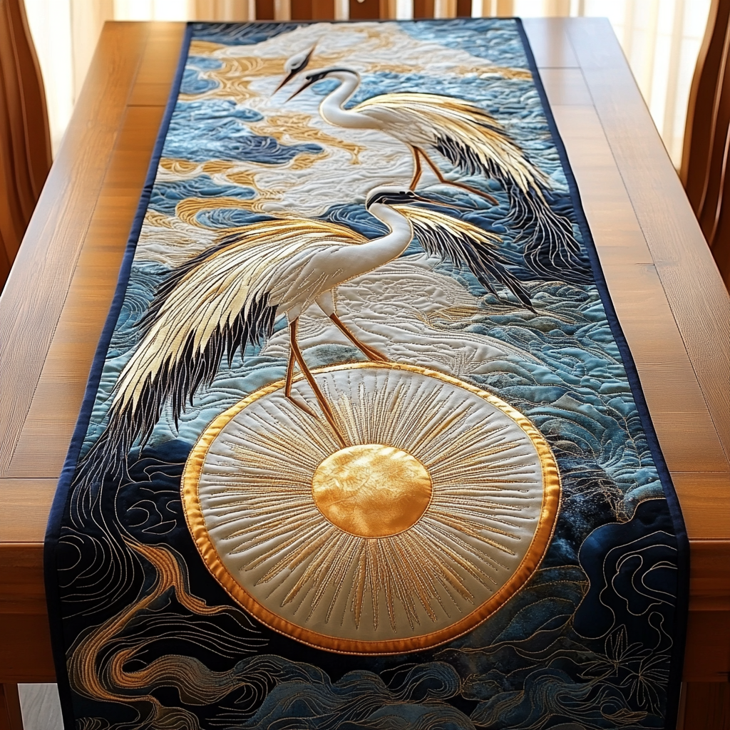 Crane Couple Quilted Table Runner Home Decorations Christmas Gifts For Couples - Bancroftclothings