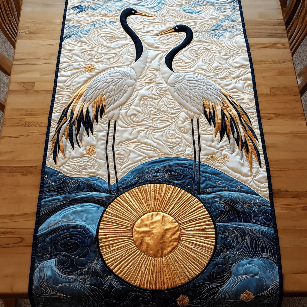 Crane Couple Quilted Table Runner Home Decorations Christmas Gifts For Grandparents - Bancroftclothings