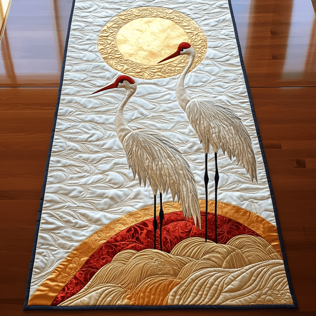 Cranes in Sunset Quilted Table Runner Home Decorations Christmas Gifts For Family Ideas - Bancroftclothings