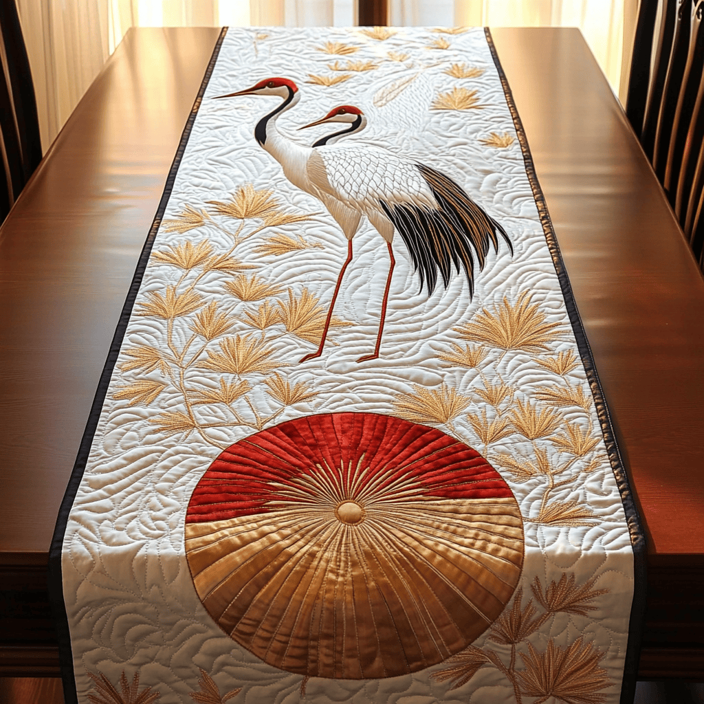 Cranes in Sunset Quilted Table Runner Home Decorations Christmas Gifts For Mom Dad Xmas - Bancroftclothings