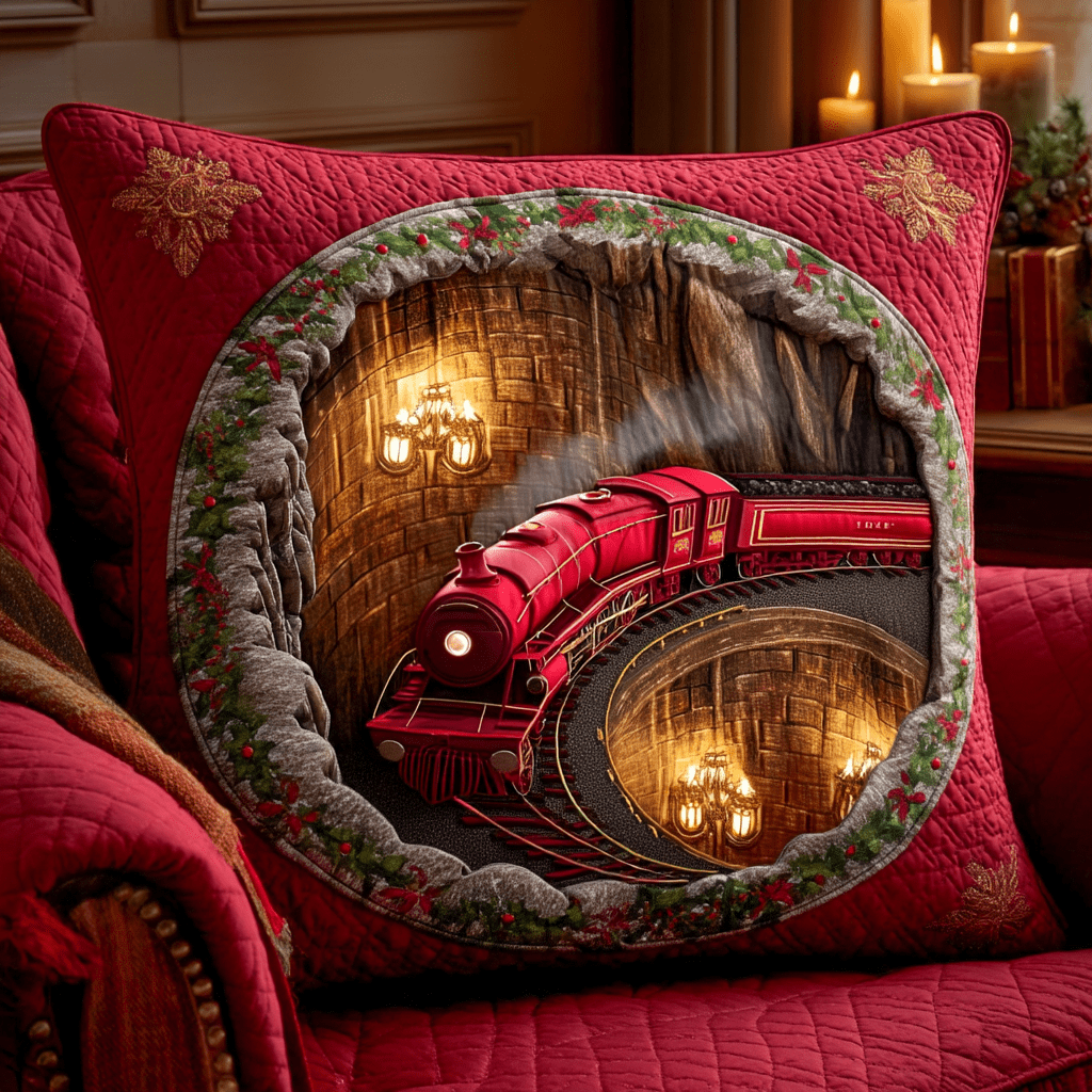 Crimson Express Quilted Pillow Case Holiday Throw Pillow Covers 2025 Christmas Gifts - Bancroftclothings