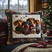 Dachshund by the Fire Quilted Pillow Case Holiday Throw Pillow Covers Dog Themed Gifts - Bancroftclothings