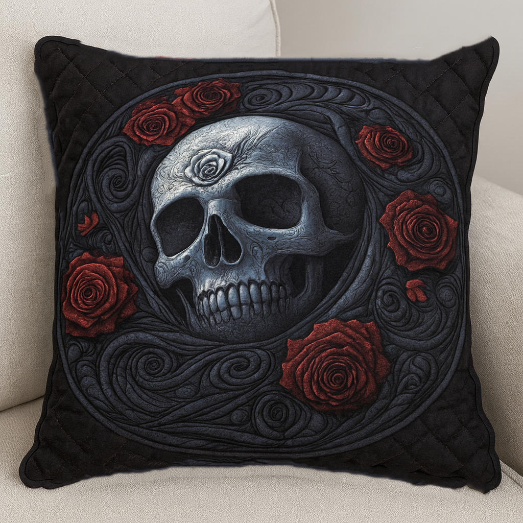 Dark Rose Skull Quilted Pillow Case Decorative Pillow Covers Gift Ideas For Friends - Bancroftclothings