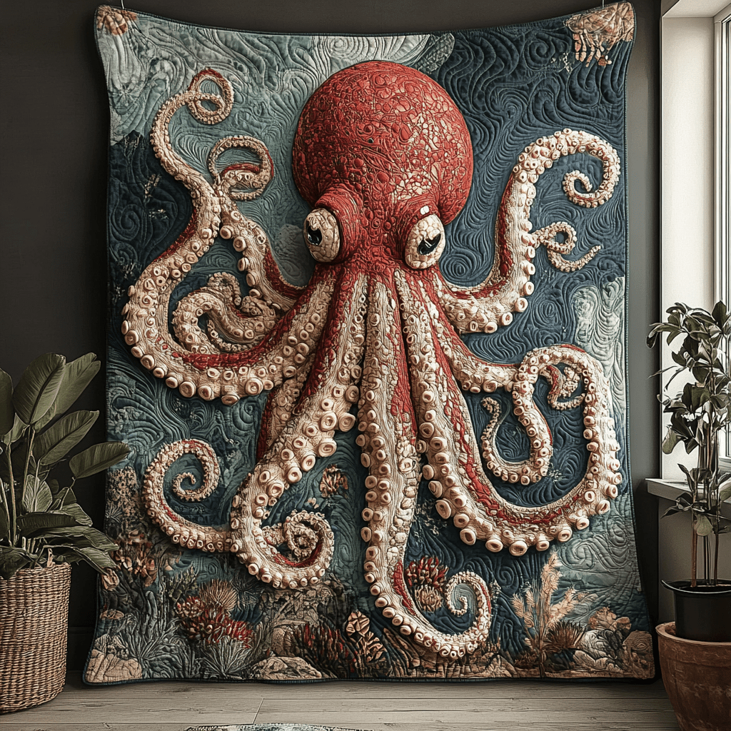 Dark Water Phantom Quilted Blanket Nice Throw Blanket Cool Octopus Gifts - Bancroftclothings